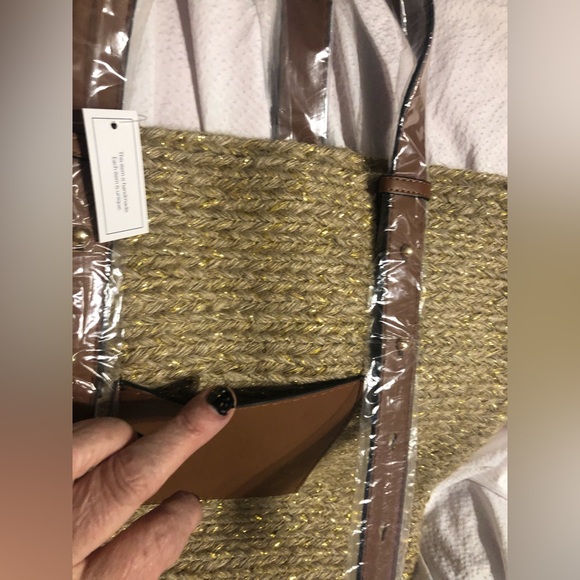 NWT  Handmade Jute adjustable strap front pocket shopper tote bag - Picture 2 of 6